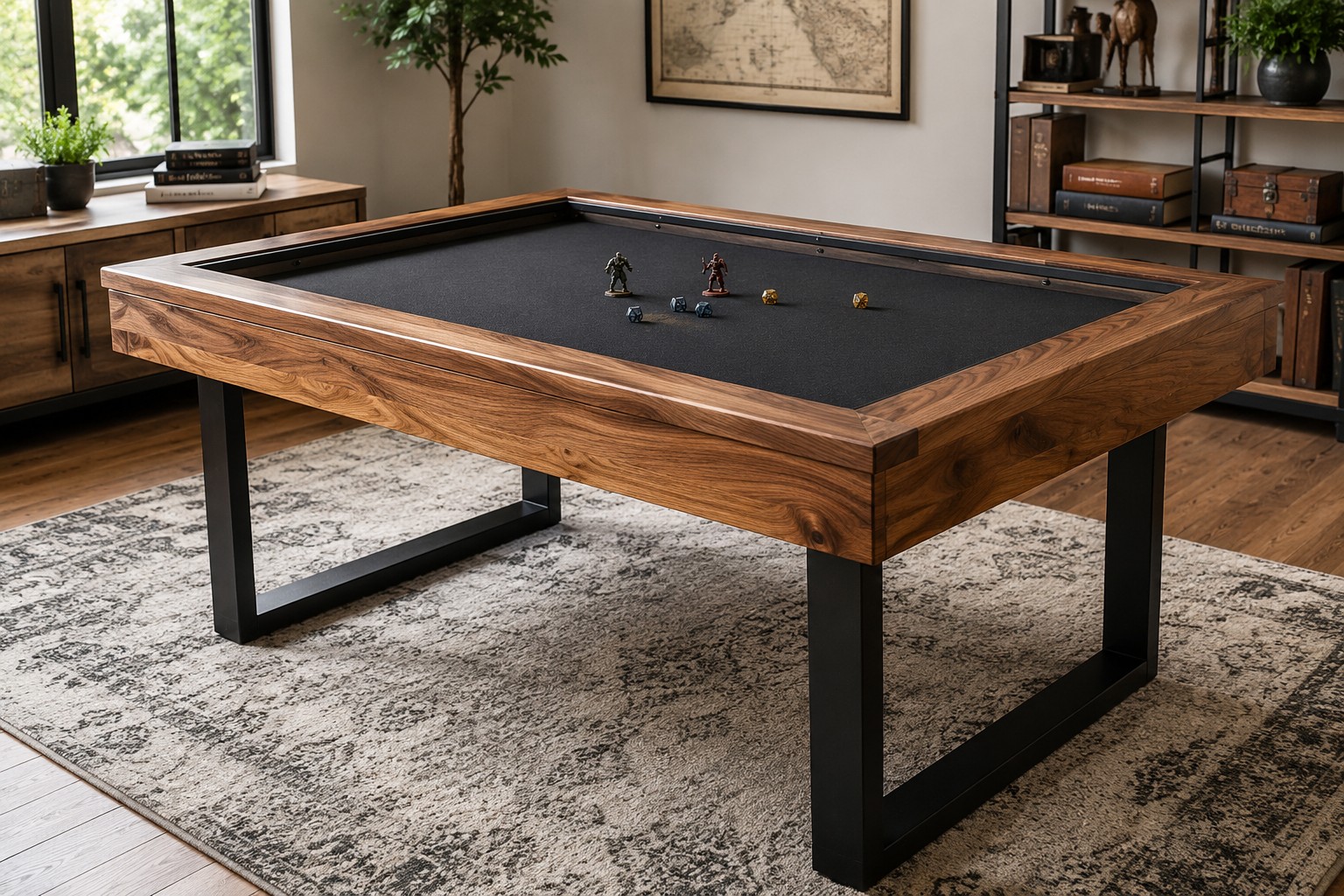 Finished gaming table in play mode with the recessed vault exposed
