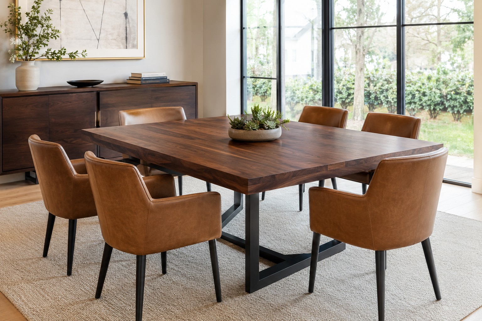 Finished gaming table set up as a dining table
