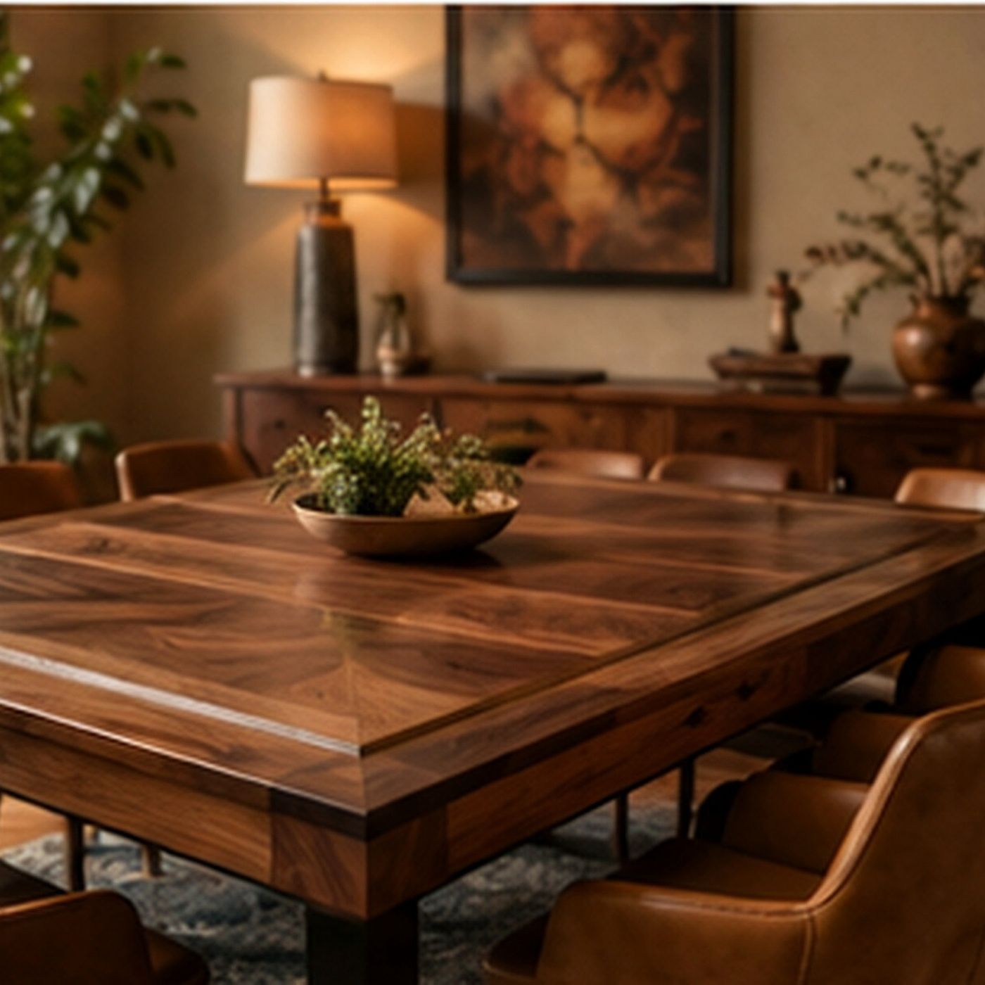 Hardwood gaming table in a styled dining room