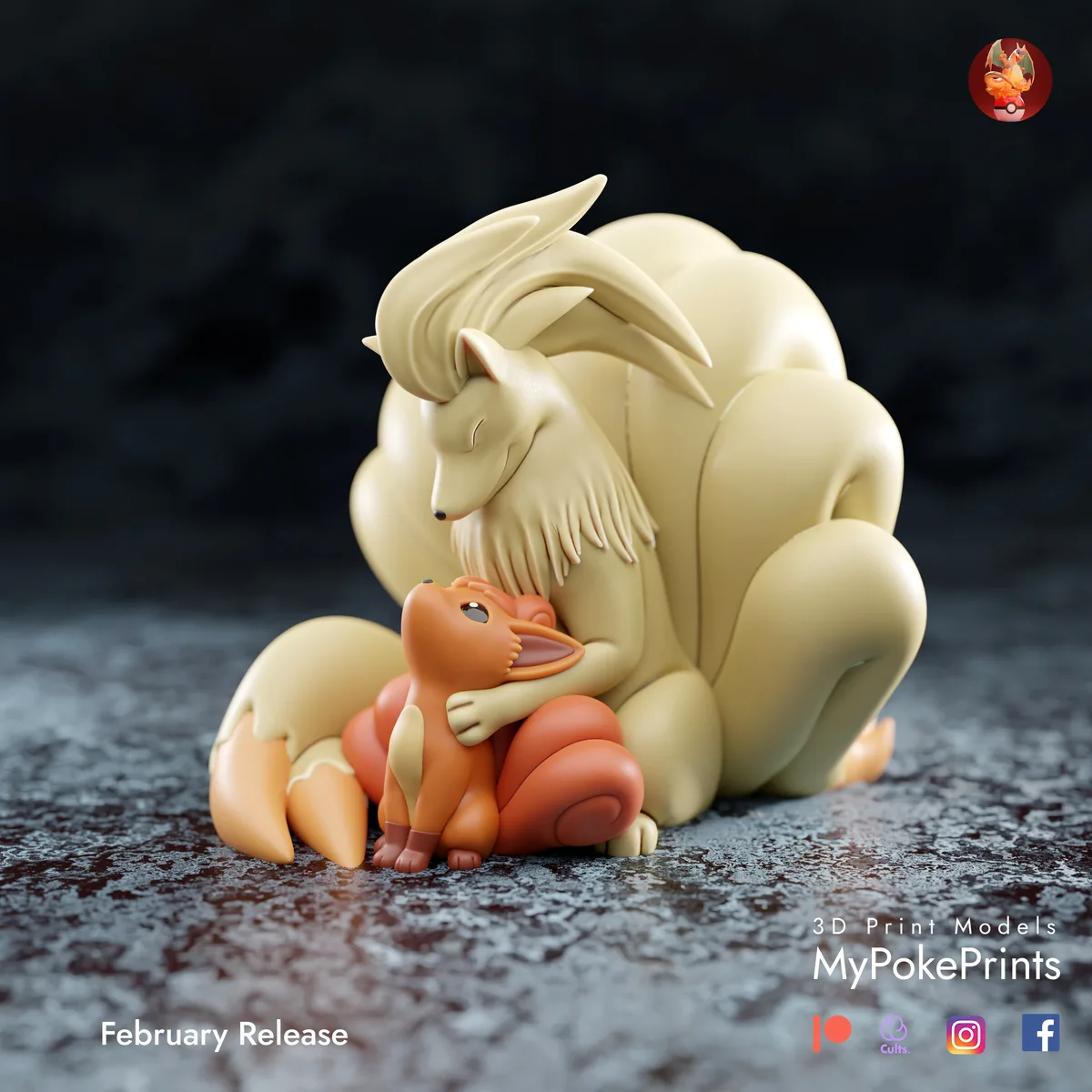 Ninetales and Vulpix statue design preview by MyPokePrints