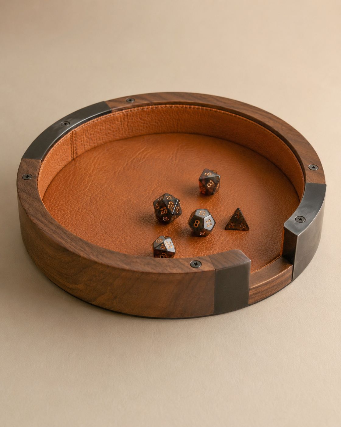 Leather rolling tray with dice